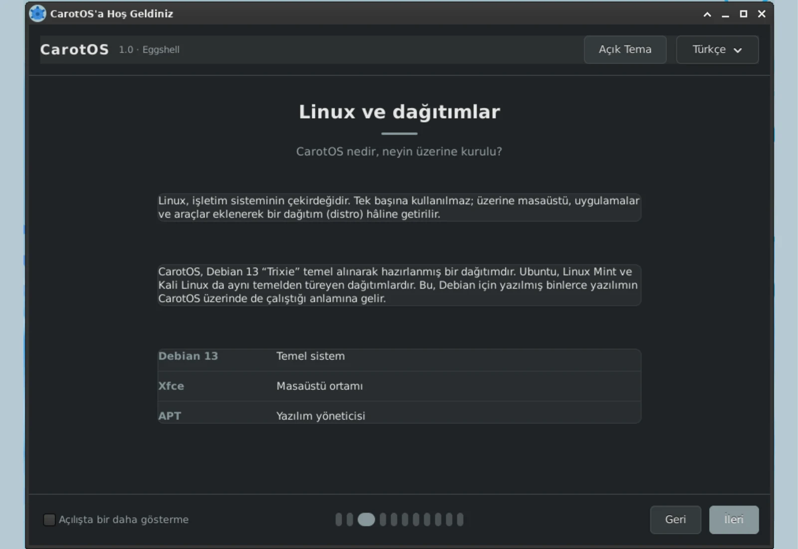 Karşılama Sihirbazı: Linux ve dağıtımlar sayfası